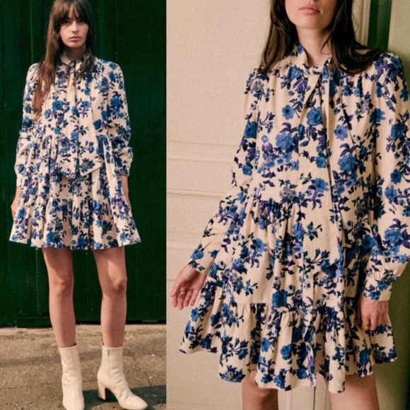Sezane Dresses & Skirts - Sezane Rare Soledad Floral Mini Dress Blue Cream FR 36